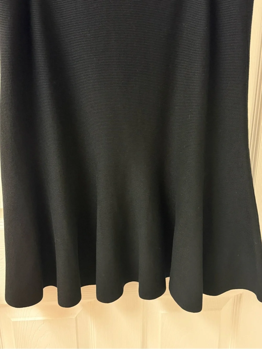 Eileen Fisher Midi Skirt Size S Silk Blend Ribbed Knit Flared Black Quiet Luxury